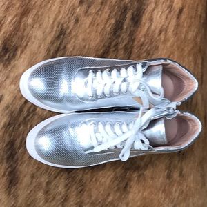 Metallic silver wedge sneakers